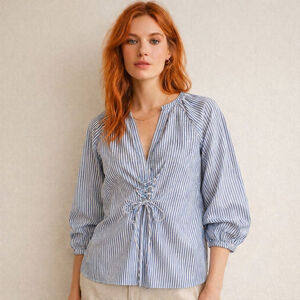 Tibi Striped Lace-Up Waist Poplin Tunic Top Size S